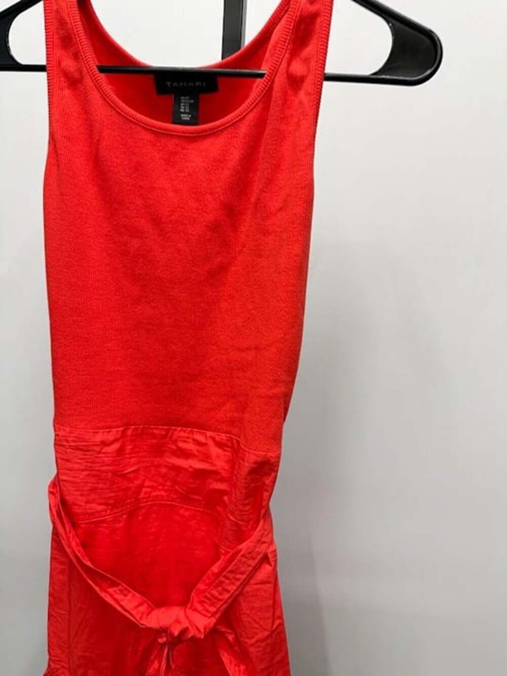 Tahari Scarlett Red Tie Sleeveless Cotton Midi Dress - Picture 2 of 5
